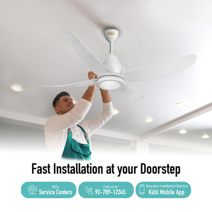 KUHL Luxus C4 1200mm Stylish 65% Power Saving BLDC Ceiling Fan with Remote | Night & Down Light | 29W | BEE 5 Star|Low Noise | IoT –Operate via Mobile & Alexa | Reverse Mode|Free Installation | White