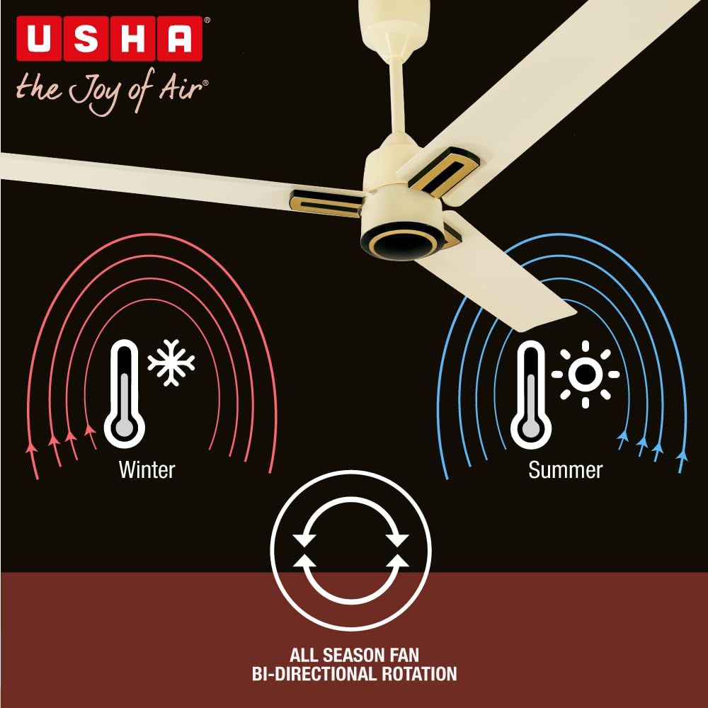 USHA AeroEdge Plus 1200mm BLDC Ceiling Fan with IR Remote | LED Indicator | BEE 5 Star Rated Energy Efficient | 100% Copper Motor | High Air Delivery 220CMM | 2 Year Warranty | (Ivory)