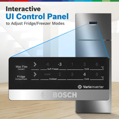 BOSCH MaxFlex Convert 302 L 3 Star Inverter Frost Free Triple Door Refrigerator (CMC33K03NI, 8-in-1 Convertible, UV Protected Body Shield, VitaFresh Technology, Adaptive UI, Sparkly Steel)