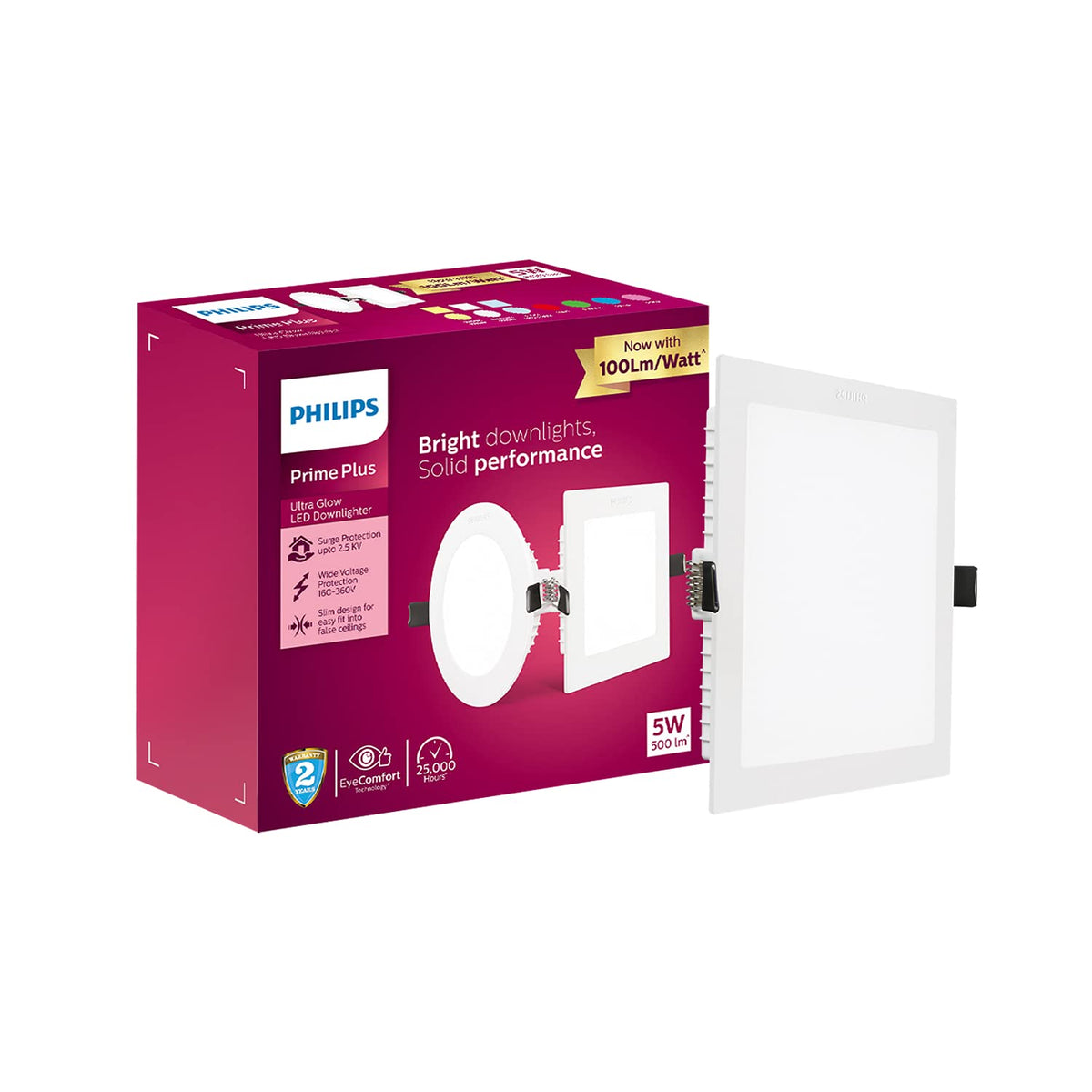 Philips 5W Square AP Plus UltraGlow LED DL Recessed LED Panel Ceiling Light (Pack of 1, Natural White)