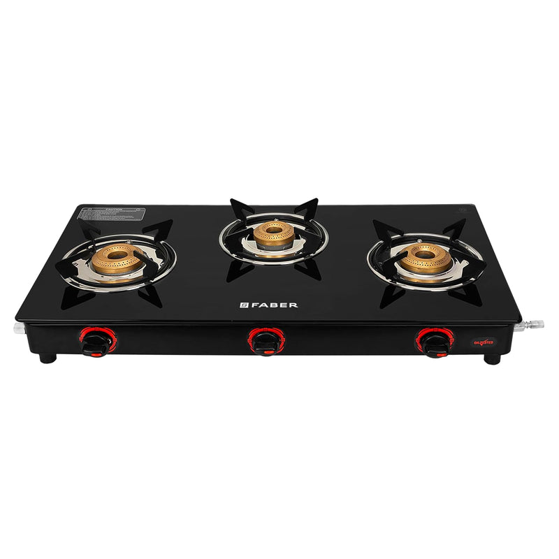 Faber COOKTOP Jade 3BC BK 3 Burner Gas Cooktop, Manual Ignition, Black, Cast Iron Burners with Powder Coated Pan Support