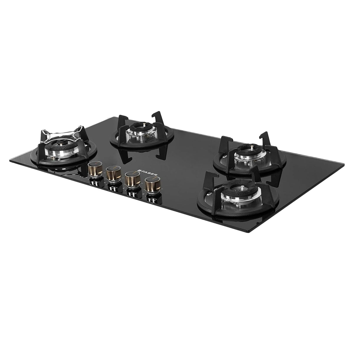Faber Hob 4 Burner | Auto-Ignition | Spillage Proof | HOB SUPERIA HT904 BR AI N | Concealed Chamber | Metal Knobs | Pan 