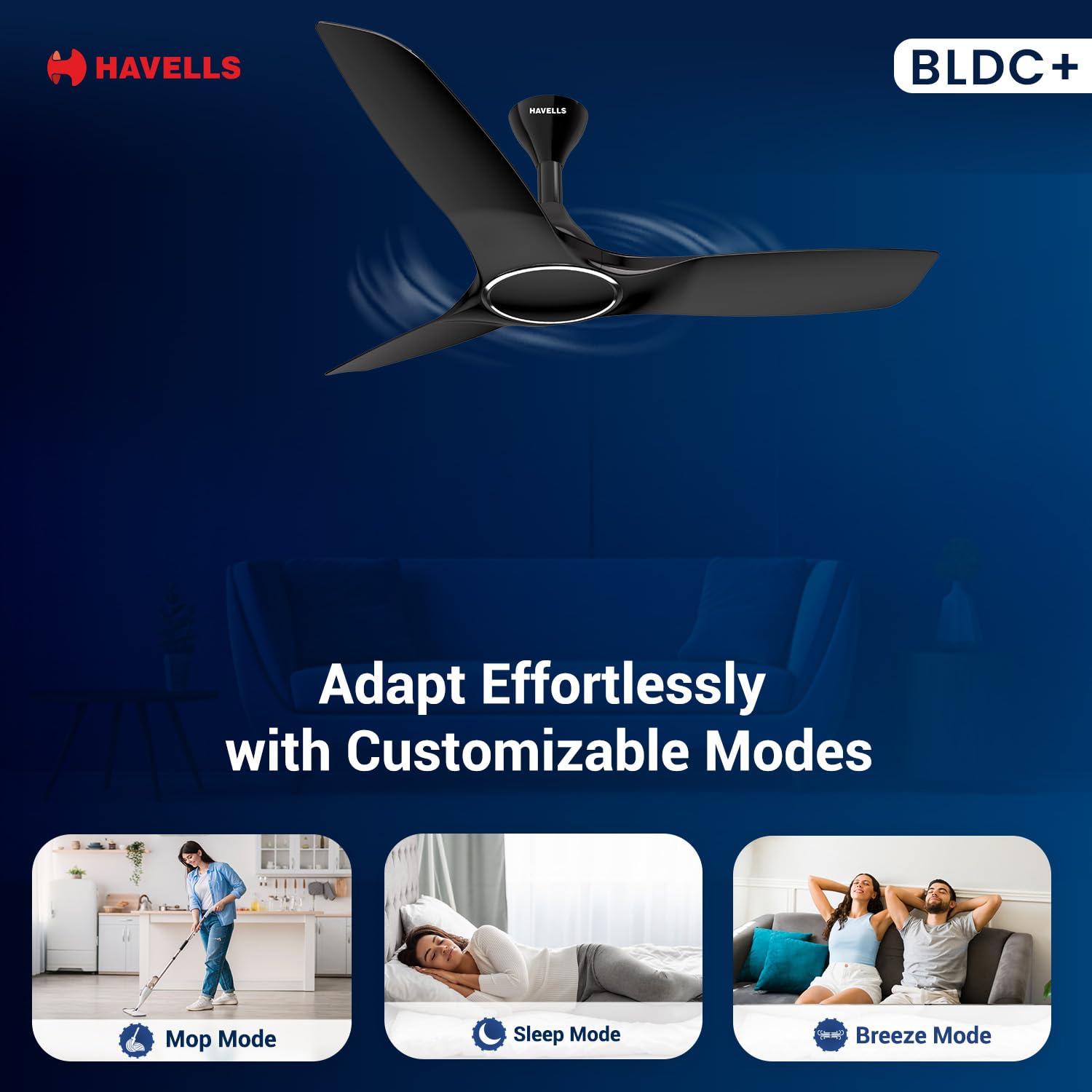Havells 1200mm Stealth BLDC Ceiling Fan | Voice Controlled, Remote Controlled, High Air Delivery Fan, 5 Star Rated | Upto 60% Energy Saving, 2 Year Warranty | (Pack of 1, Mettalic Black)