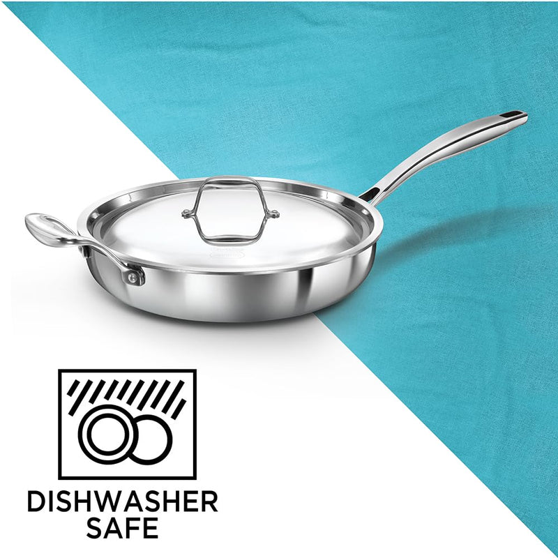 Hawkins Pro 26 cm Frying Pan, Triply Stainless Steel Fry Pan with Stainless Steel Handle and Stainless Steel Lid, Silver (PSF26S)