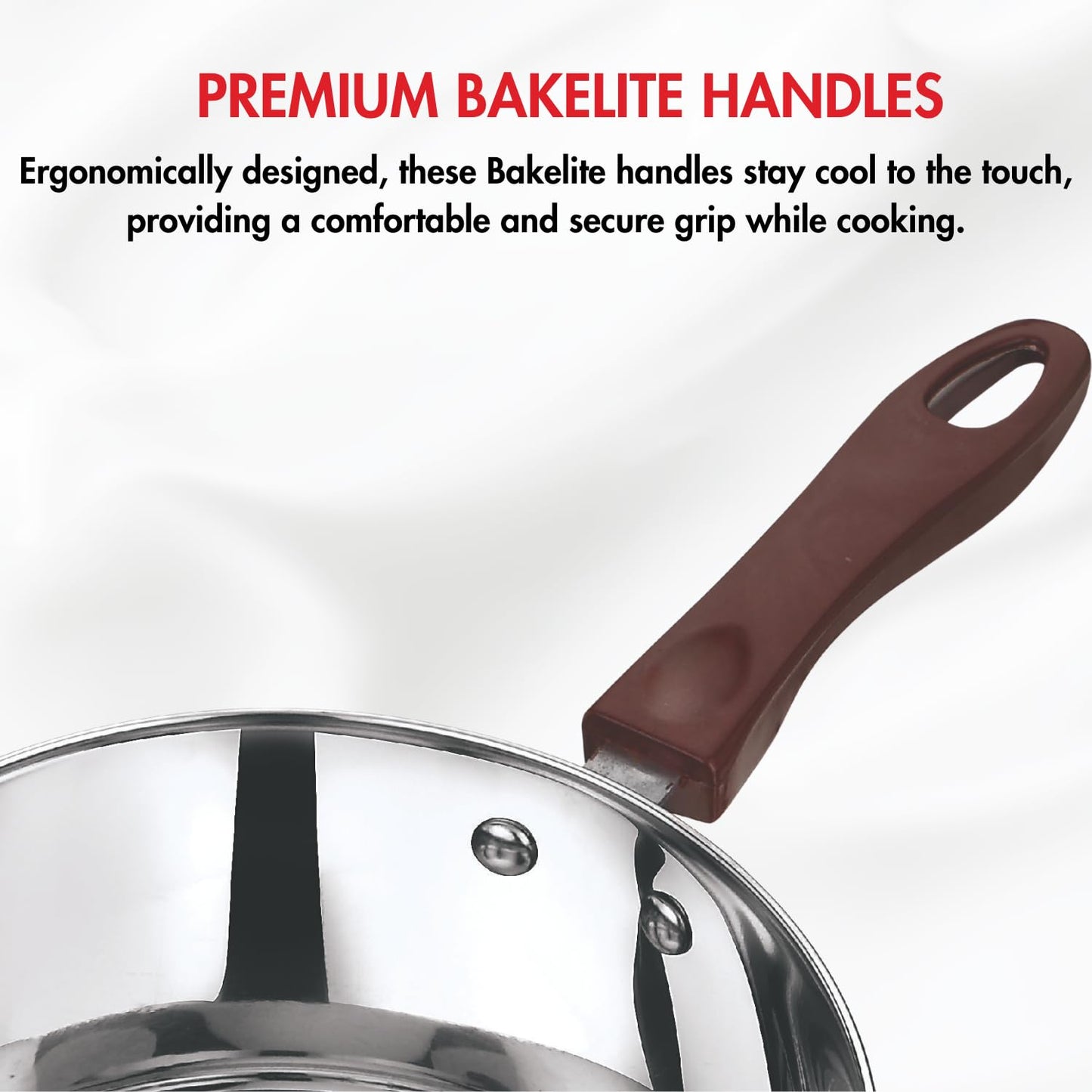 Vinod Stainless Steel Milkpan/Saucepan Set of 2-1 Litre and 1.6 Litre,Tea/Chai Pan,Riveted Sturdy Bakelite Handle,Induction and Gas Base 2 Year Warranty