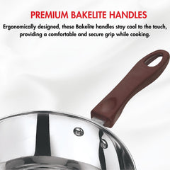 Vinod Stainless Steel Milkpan/Saucepan Set of 2-1 Litre and 1.6 Litre,Tea/Chai Pan,Riveted Sturdy Bakelite Handle,Induction and Gas Base 2 Year Warranty