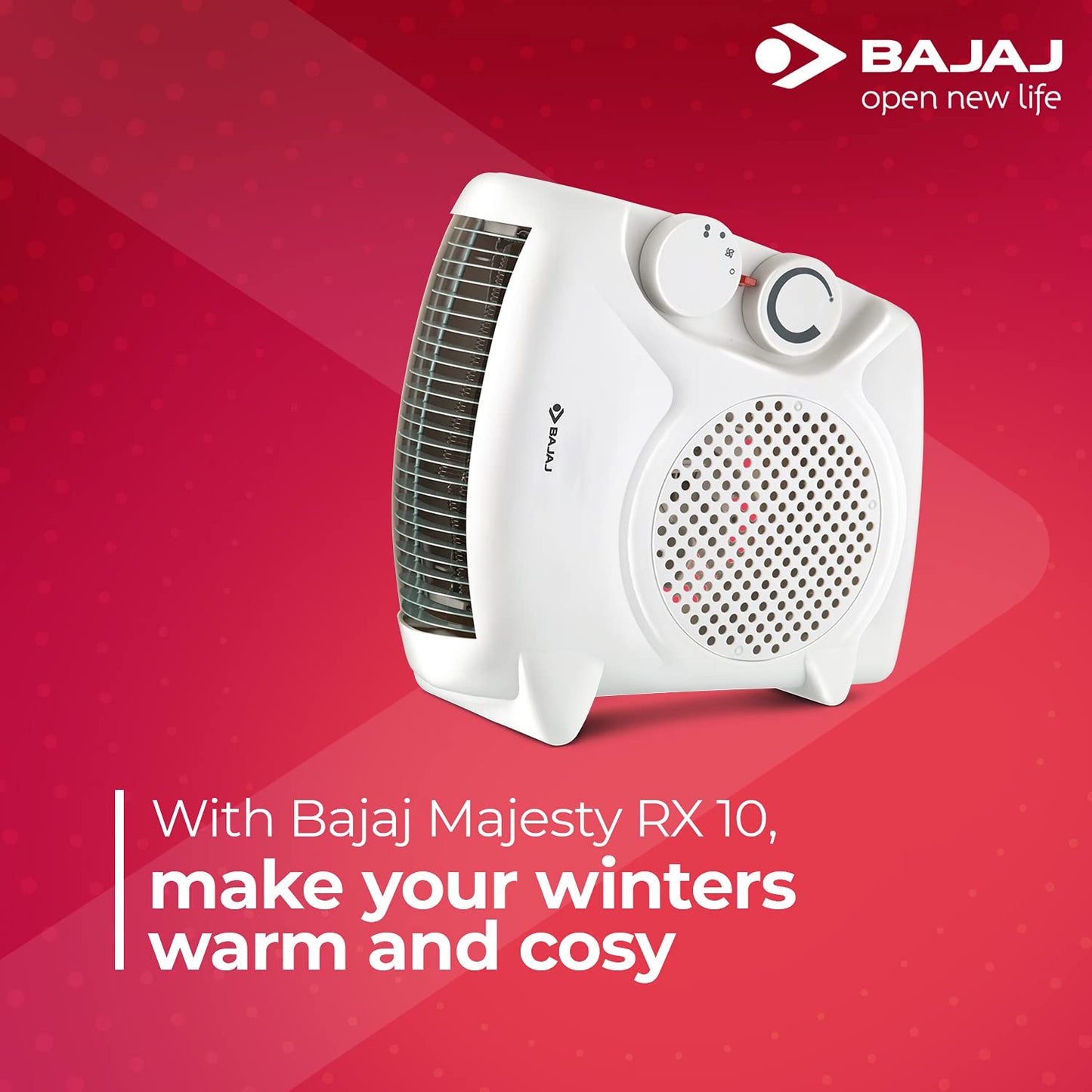Bajaj Majesty RX10 Room Heater For Home | 2 Heat Settings 1000W/2000 Watts | Triple Safety Assurance | Adjustable Thermostat | Two Way Installation | Heat Convector Room Heater | 2-Yr Warranty 【White】