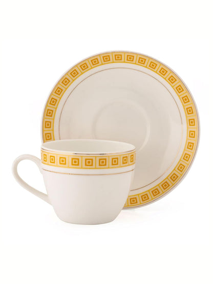 Clay Craft Fine Ceramic Cream Cup & Saucer Set of 12 (6 Cups + 6 Saucers) - 180 ml Each (R104)