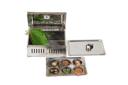 Dynore Premium Stainless Steel Pandan/Pan Masala Box with 6 Compartments | Multi-Purpose Storage for Mouth Freshener, Spices & Dry Fruits, 16x11.5x7 cm, Set Of -1 Pc
