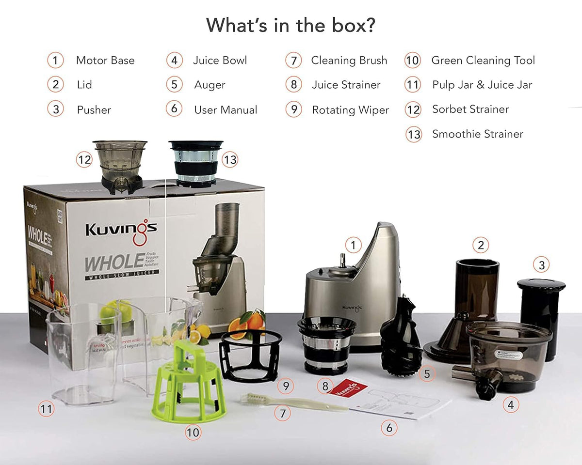 Kuvings B1700 Dark Silver Cold Press Juicer for Home with Attachments, All-in-1 Juicer for Fruits, Vegetables & Nut Milk, Smoothie & Sorbet, Patented JMCS Technology 10% More Juice, 12 Yrs Warranty