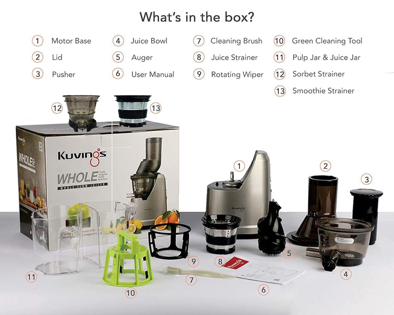 Kuvings B1700 Dark Silver Cold Press Juicer for Home with Attachments, All-in-1 Juicer for Fruits, Vegetables & Nut Milk, Smoothie & Sorbet, Patented JMCS Technology 10% More Juice, 12 Yrs Warranty
