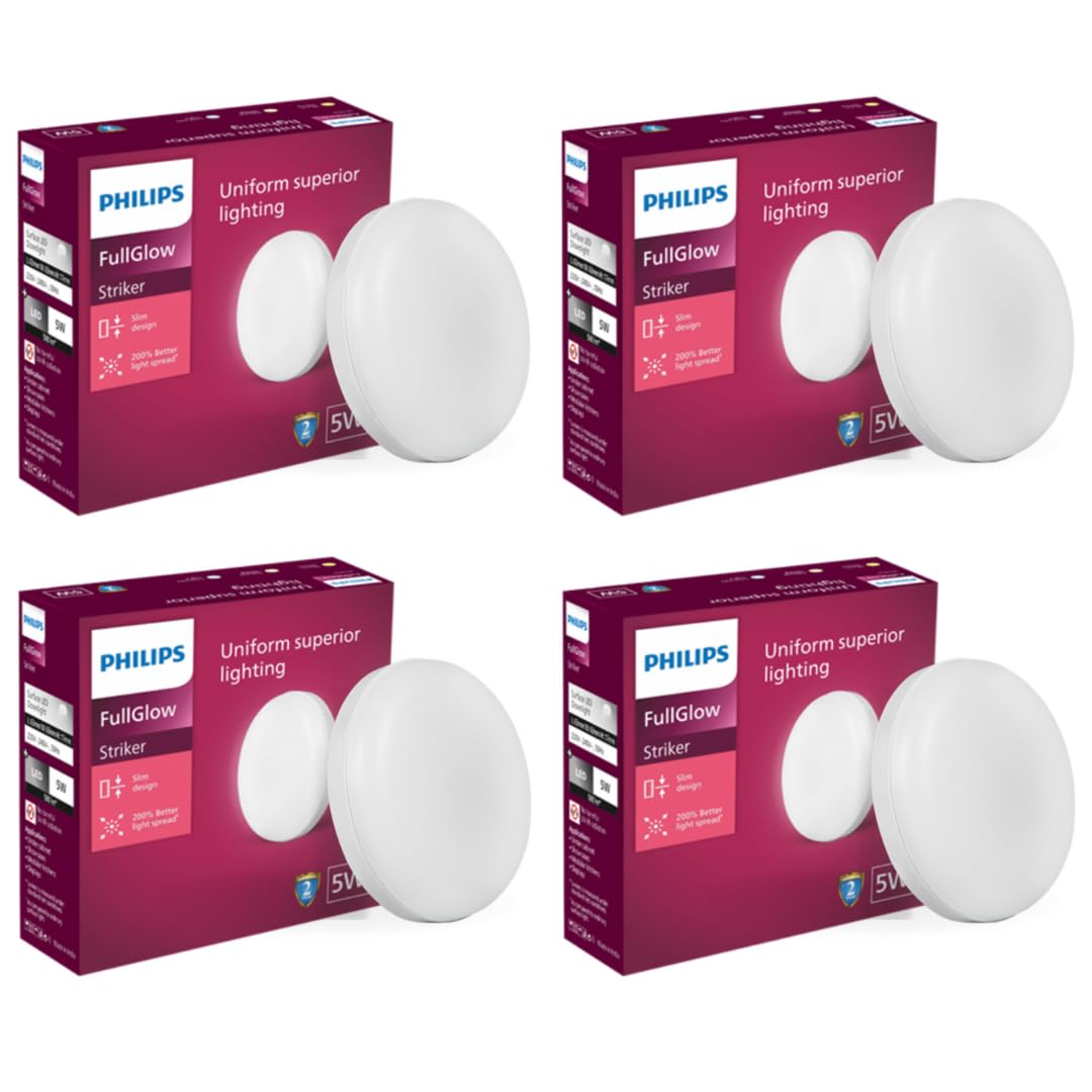 Philips Polycarbonate Rimless Full Glow 5-watt Round LED Surface Downlighter (Pack of 4)