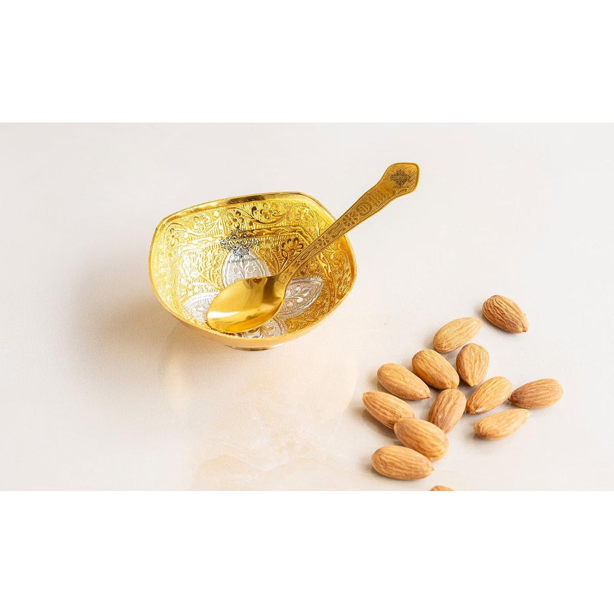 Silver Plated Aluminium Embossed Bowl with Spoon - 80 ML