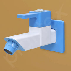 Plantex PTMT ES-111 Bib Cock Polished Water Tap For Bathroom With Water Saving Aerator/Bib Tap With Teflon Tape And Plastic Wall Flange (Blue & White)-6