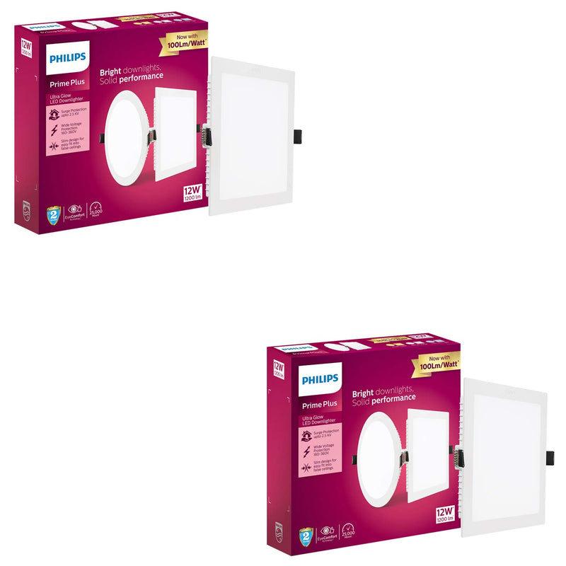 Philips 12W Square AP Plus UltraGlow LED DL Recessed LED Panel Ceiling Light (Pack of 2, Natural White)