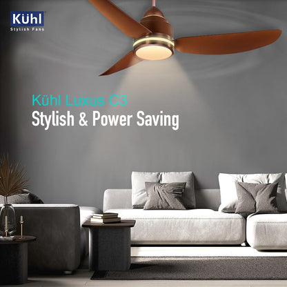 KUHL Luxus C3 1200mm Stylish 65% Power Saving BLDC Ceiling Fan with Remote | Night & Down Light | 29W |BEE 5 Star | Low Noise | IoT –Operate via Mobile & Alexa | Reverse Mode |Free Installation|Brown