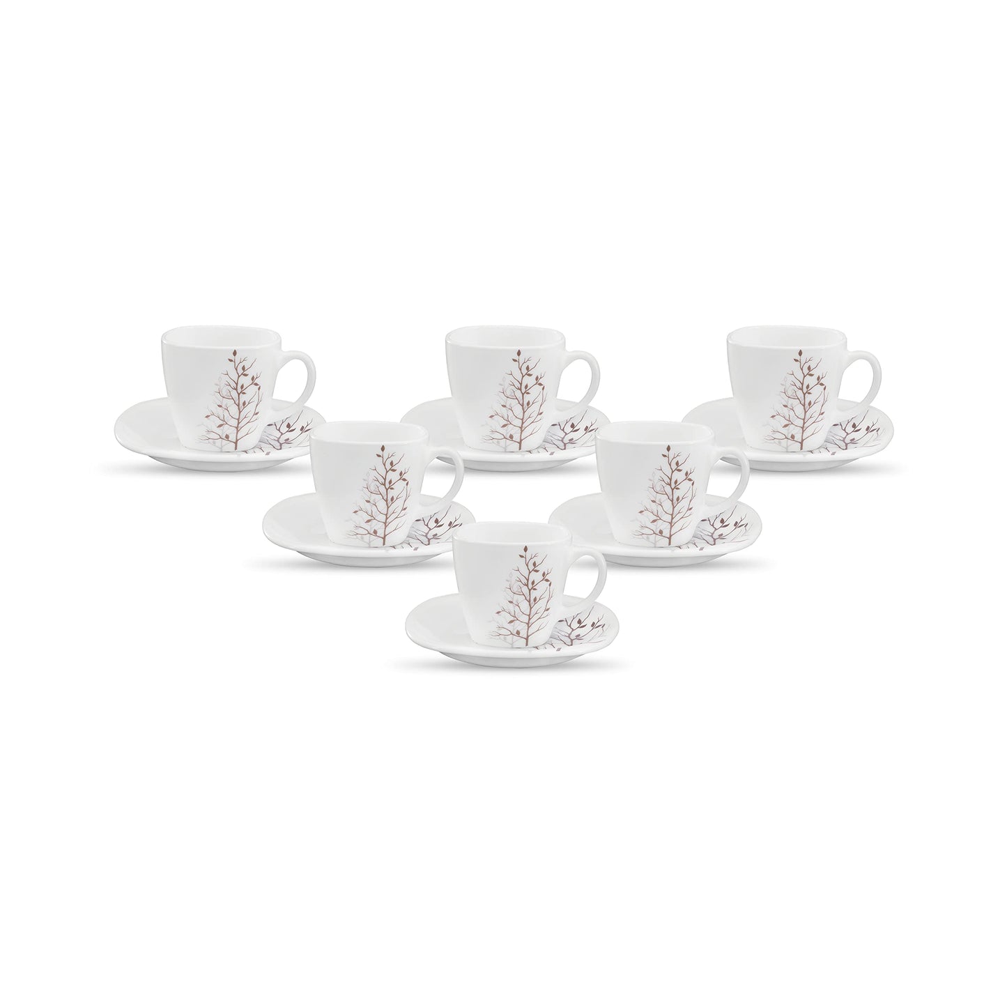 La Opala Diva, Quadra Collection, Opal Glass Cup & Saucer Set 12 pcs, Golden Shades, White, Standard