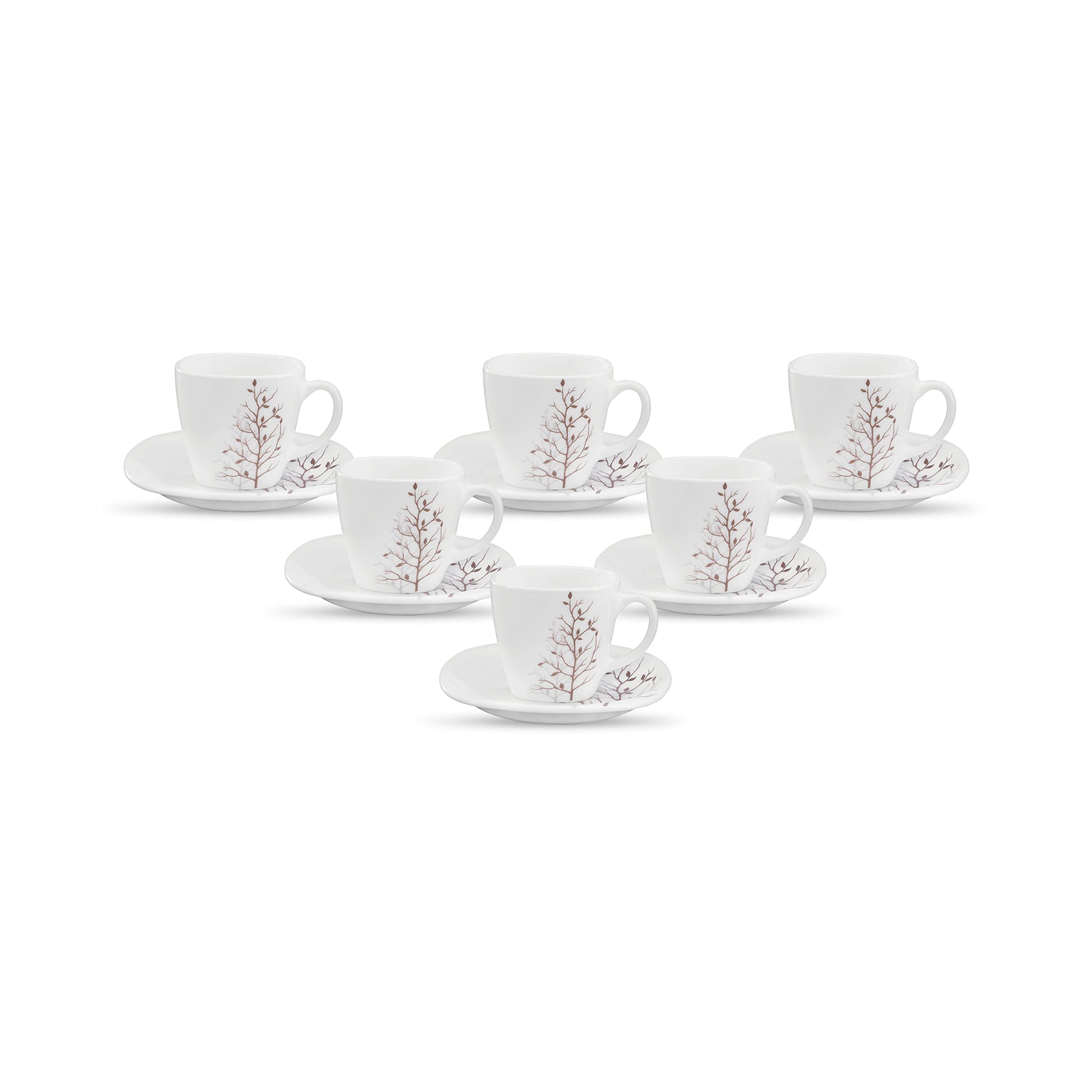 La Opala Diva, Quadra Collection, Opal Glass Cup & Saucer Set 12 pcs, Golden Shades, White, Standard