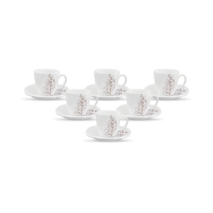 La Opala Diva, Quadra Collection, Opal Glass Cup & Saucer Set 12 pcs, Golden Shades, White, Standard