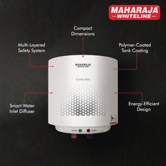 Maharaja Whiteline Energy Efficient Water Heater EDNIS NEO 10L | 4-Star Rated with Polymer-Coated Inner Tank, Smart Inlet Diffuser & Durable Metal Body | Long-Lasting Design with 5-Year Tank Warranty