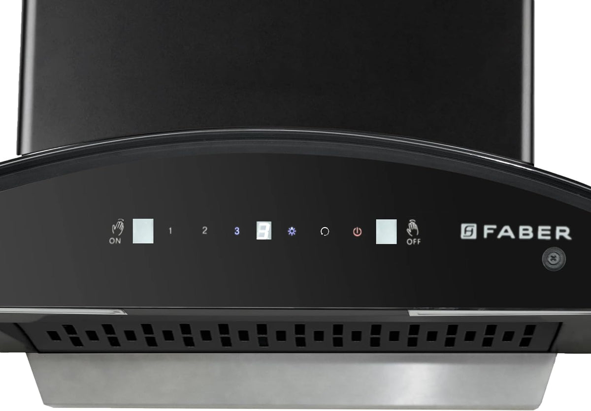 Faber 60 cm 1500 m³/hr Autoclean Kitchen Chimney (HOOD MAGNUS IN HC SC FL EBK 60, Filterless technology, Touch with Gest