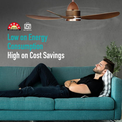 KUHL Luxus C5 1200mm Stylish 65% Power Saving BLDC Ceiling Fan with Remote | Night & Down Light | 29W |BEE 5 Star | Low Noise | IoT –Operate via Mobile & Alexa | Reverse Mode |Free Installation|Brown