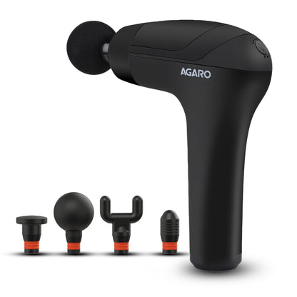 AGARO Regency Gun Massager, 4 Heads, 13 Speed, Rechargeable, Handheld, Percussion Muscle Massager for Full Body Pain Relief, Muscle Relaxation of Neck, Shoulder, Back, Foot for Men & Women, Black