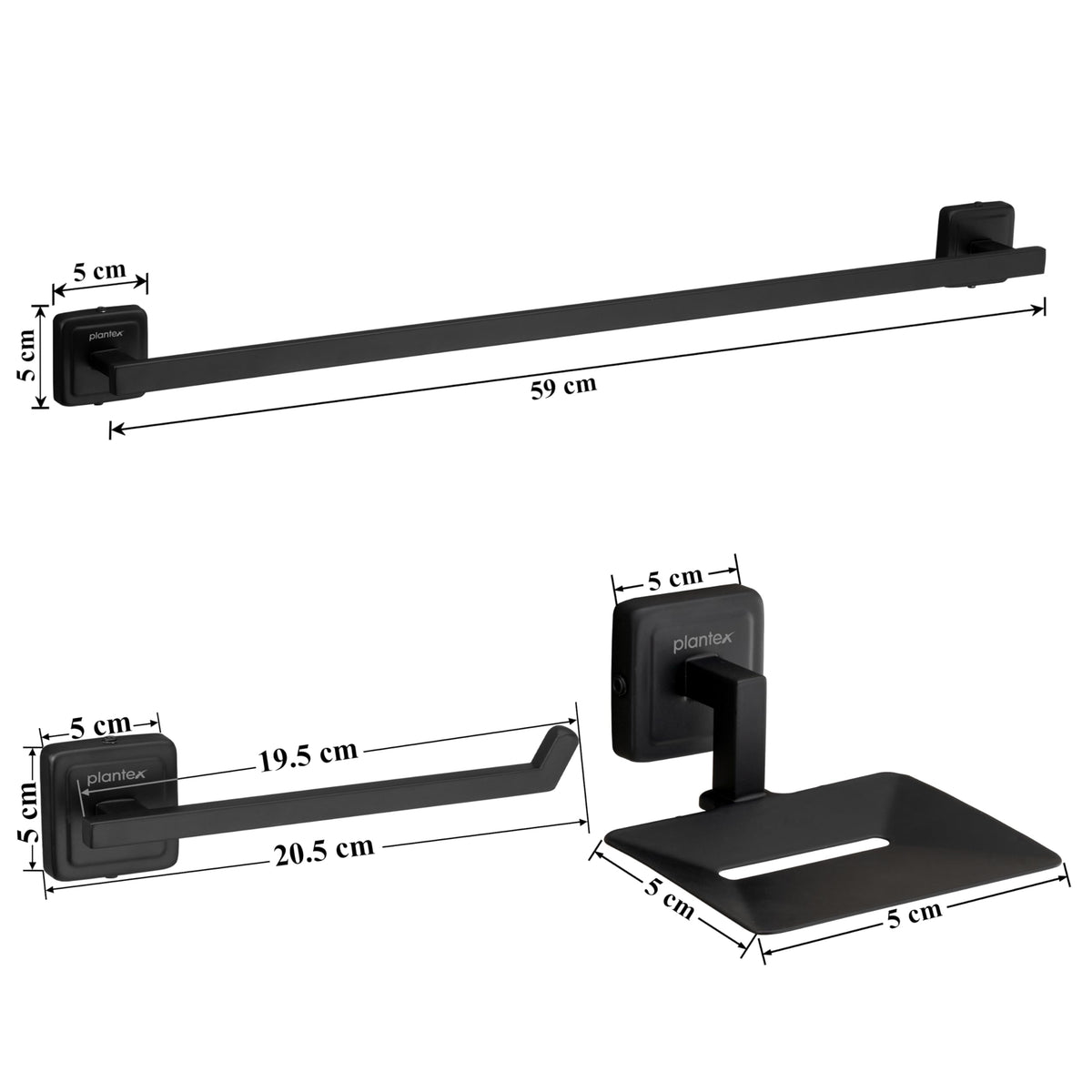 Plantex 304 Grade Stainless Steel Towel Rod/Napkin Hanger for Wash Basin/Soap Holder/Bathroom Accessories, Set of 3 (Black) Decan-2