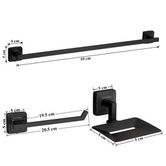Plantex 304 Grade Stainless Steel Towel Rod/Napkin Hanger for Wash Basin/Soap Holder/Bathroom Accessories, Set of 3 (Black) Decan-2