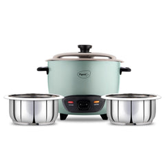 Pigeon Inox Rice Cooker with Double pot, 1.8 litres | Stainless Steel Lid | 700 Watts | 2 Steel Cooking Pot | Measuring Cup | Spatula | Energy Efficient Cooking