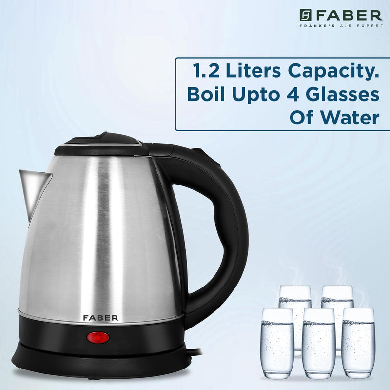Faber 1.5L Electric Kettle | Boil Water, Make Tea, Coffee, Instant Noodles, Soup | SS Body, Cool Touch Handle, Wide Mout