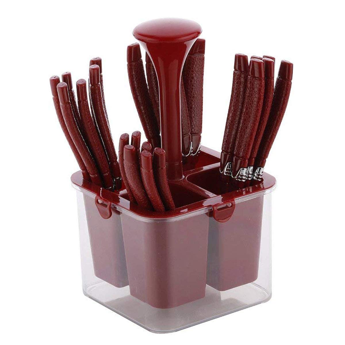 Plantex Spoon Set for Kitchen/Cutlery Set for Dining Table/Spoon Stand for Dining Table Fancy/Spoon Holder for Kitchen Counter Top with Storage Box (24 Pieces - Brown,Stainless Steel,Virgin Plastic)