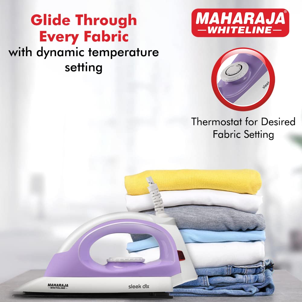 Maharaja Whiteline Plastic Sleek Dlx Dry Iron, 1000W (Pastel Violet & White), 1000 Watts