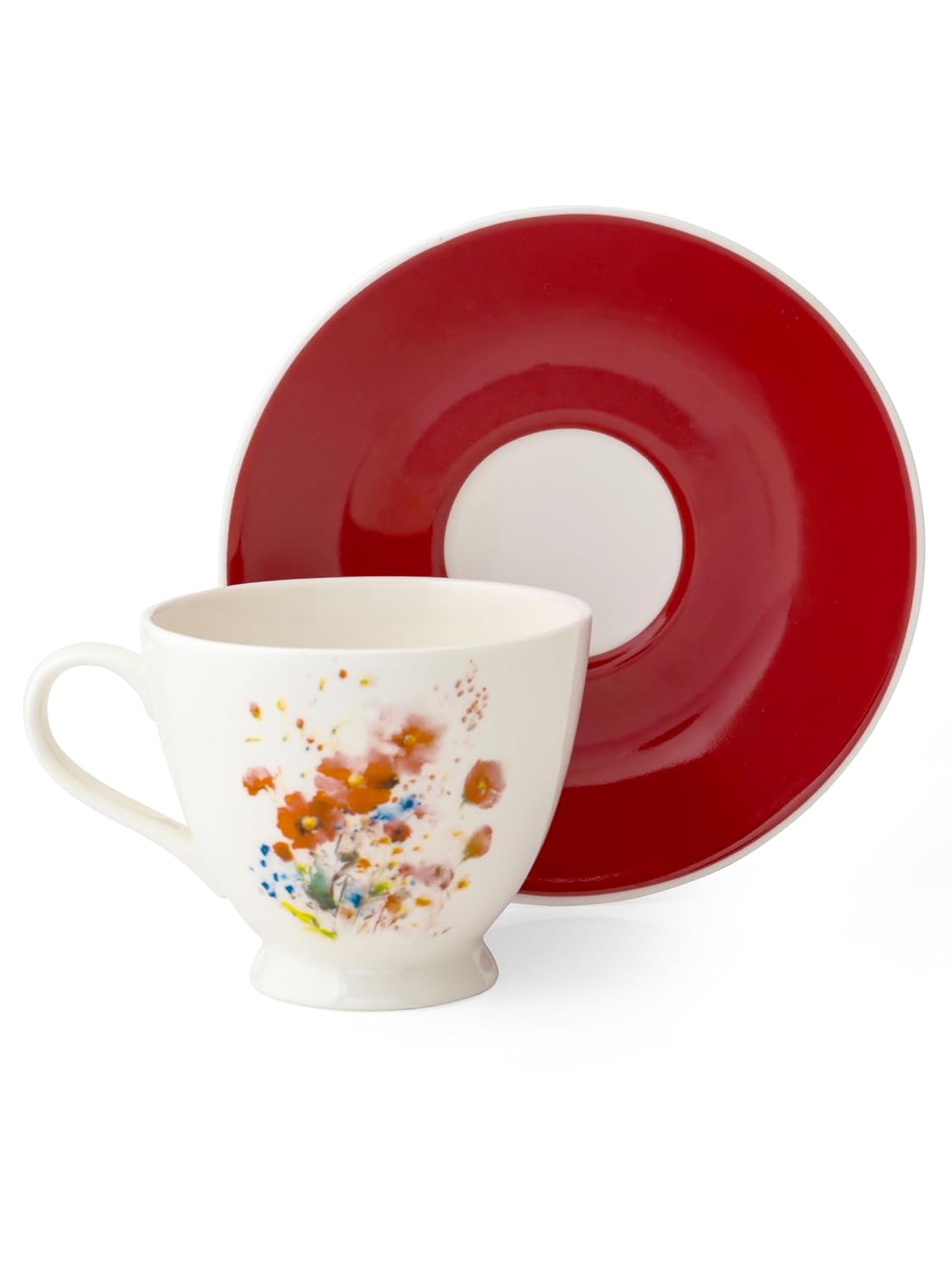 Clay Craft Fine Ceramic King Super Cup & Saucer Set of 12 (6 Cups + 6 Saucers) - 180 ml Each