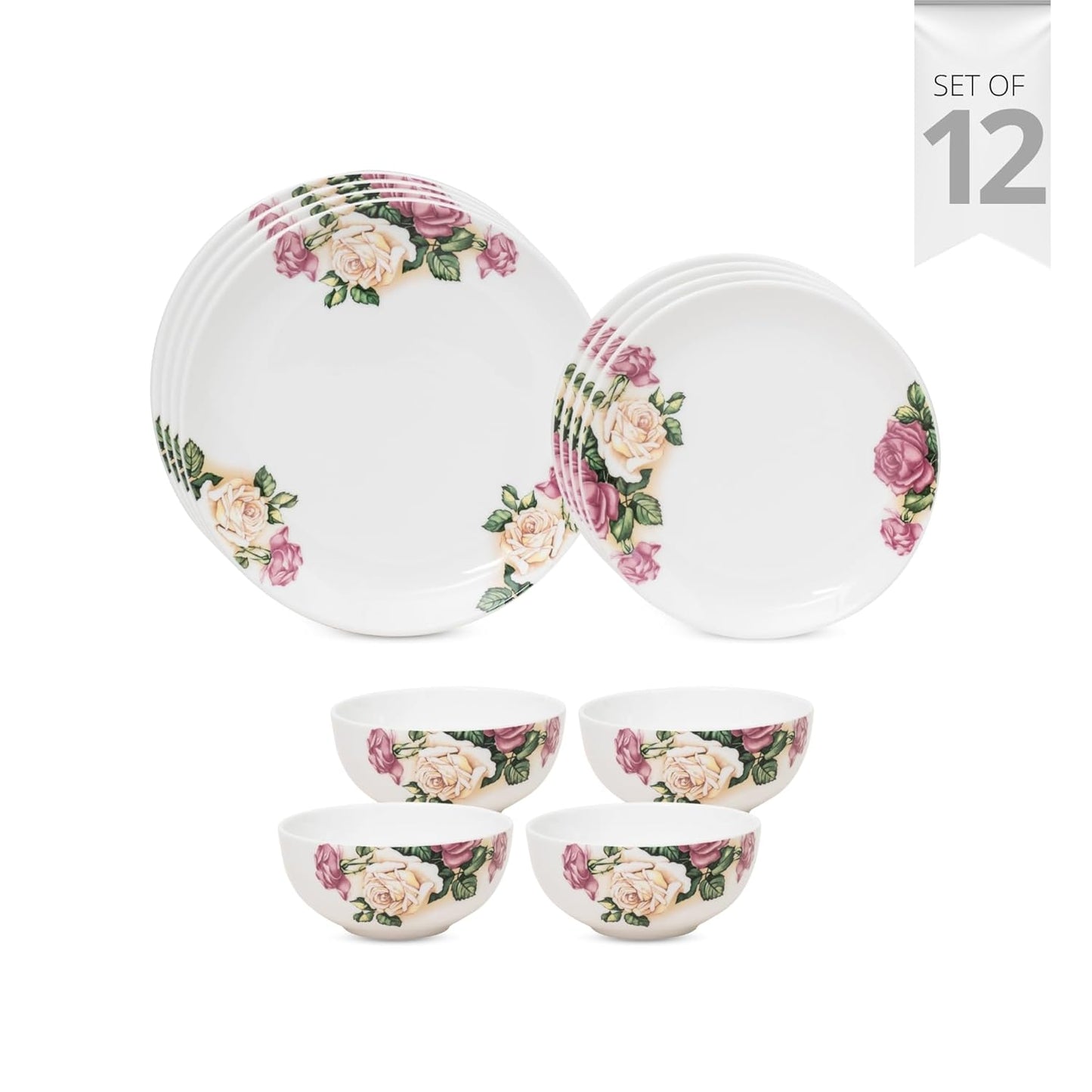 Clay Craft Printed Fine Ceramic Eco Dinner Set, Enchanting Gold, for Family of 4, Dinner Set Ceramic, Crockery Set, Dining Set for Dinner, Crockery Set for Gift, Kitchen Set (ECO5, 12 Pieces)