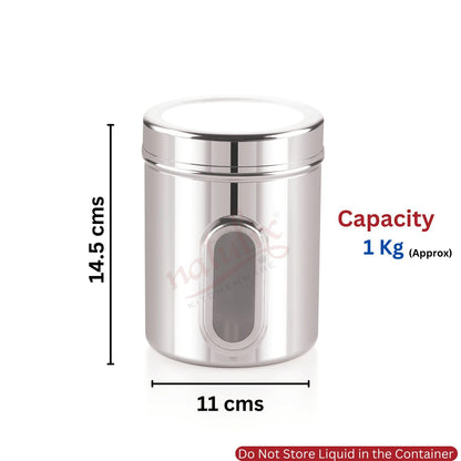 NATULIX 1 Kg Stainless Steel Containers for kitchen with See Through Window | Kitchen Containers Set | Silver | Mirror Finish (1250ml - 6pcs) Food Grains Capacity - 1kg Approx
