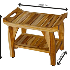 Teak Wood Shower Bench - Waterproof, Durable, Compact Spa Stool for Indoor & Outdoor Use - Non-Slip Rubber Feet