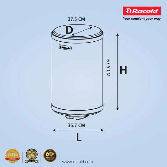 Racold CDR DLX Plus 35L Vertical Energy Efficient Storage Water Heater(Geyser) with Free Standard Installation & Pipes | Temperature Display | Temperature Knob | Titanium Enameled Coating