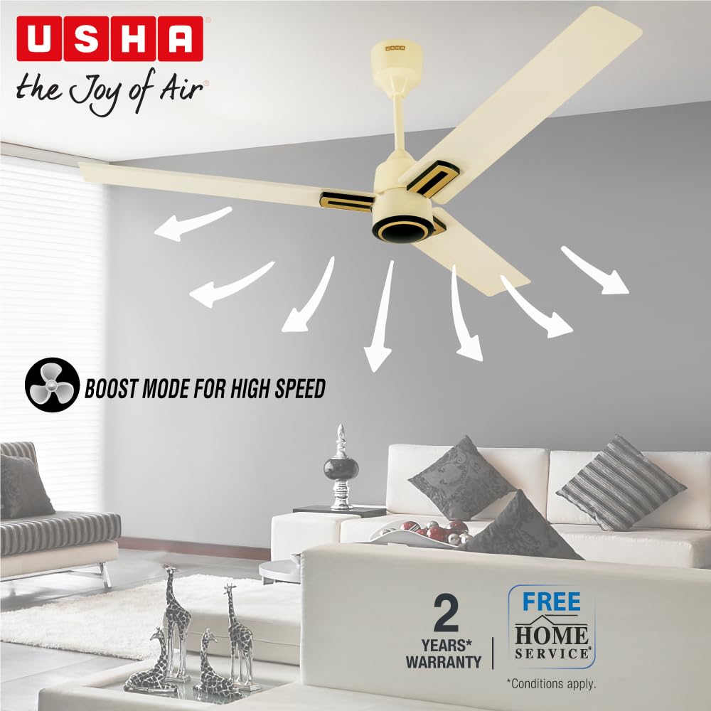 USHA AeroEdge Plus 1200mm BLDC Ceiling Fan with IR Remote | LED Indicator | BEE 5 Star Rated Energy Efficient | 100% Copper Motor | High Air Delivery 220CMM | 2 Year Warranty | (Ivory)