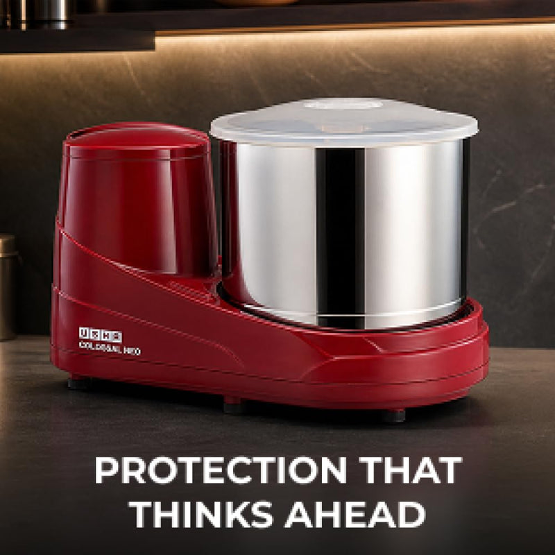 USHA Colossal Neo 2 litres Table-Top Wet Grinder, 150W 100% Copper Motor, Dual Stones, Stainless Steel Drum, 10 Years Warranty on Motor, Free Home Service (Cherry Red)