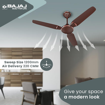 Bajaj Trendy EE 1200 Mm Ceiling Fan | Energy Efficient With BEE 1-Star Rated | 2 Years Warranty【Walnut & Rustic Copper 】
