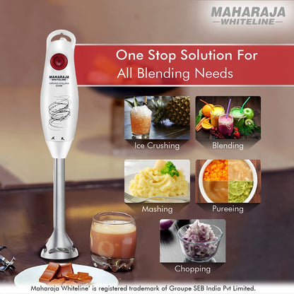 Maharaja Whiteline Turbomix King Plus Hand Blender, 250W, Duraforce advanced blade technology, 800ml multi-purpose jar, 500ml Chopper… (250)