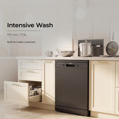 Midea 13 Place Setting Freestanding Dishwasher, 7 Wash Programs, Intensive 70°C, Glass Care Mode (MDWPF1301F(B) IN, ECO & Rapid Wash, Fully Automatic, Suitable for Indian Kitchen)