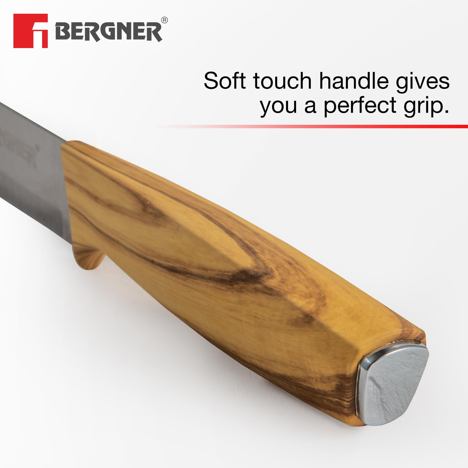 BERGNER Olive Garden Stainless Steel 7 Pcs Knife Set, Kitchen Knife Set of Chef Knife, Santoku Knife, Carving Knife, Utility Knife, Paring Knife, Scissor with Wooden Block, Durable, Soft Touch Handle