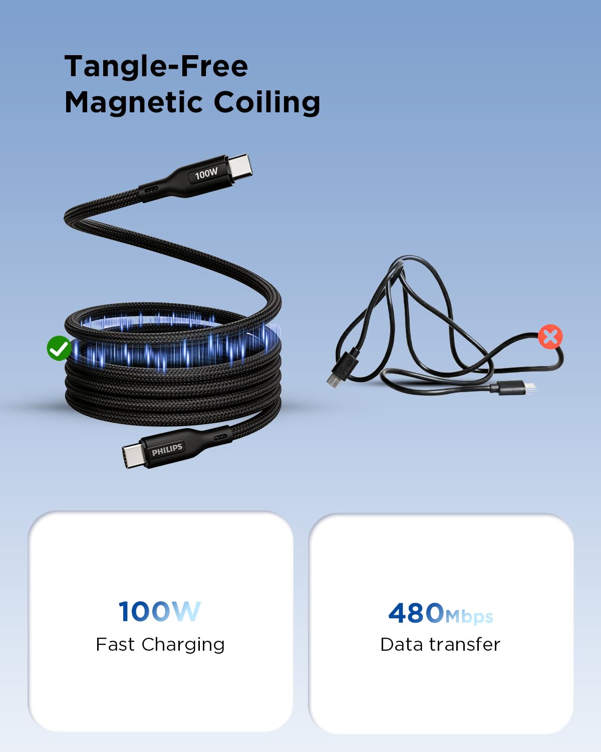 Philips 100W Magnetic Type C to Type C Fast Charging Cable (B0FMHXTT58)