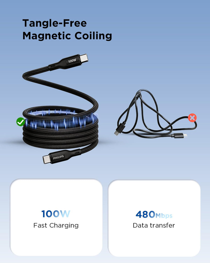 Philips 100W Magnetic Type C to Type C Fast Charging Cable (B0FMHXTT58)