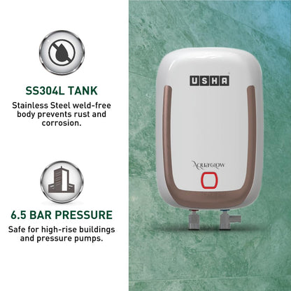 USHA IWH AQUAGLOW 3L 3KW WHITE, With Free Installation and Connection Pipes