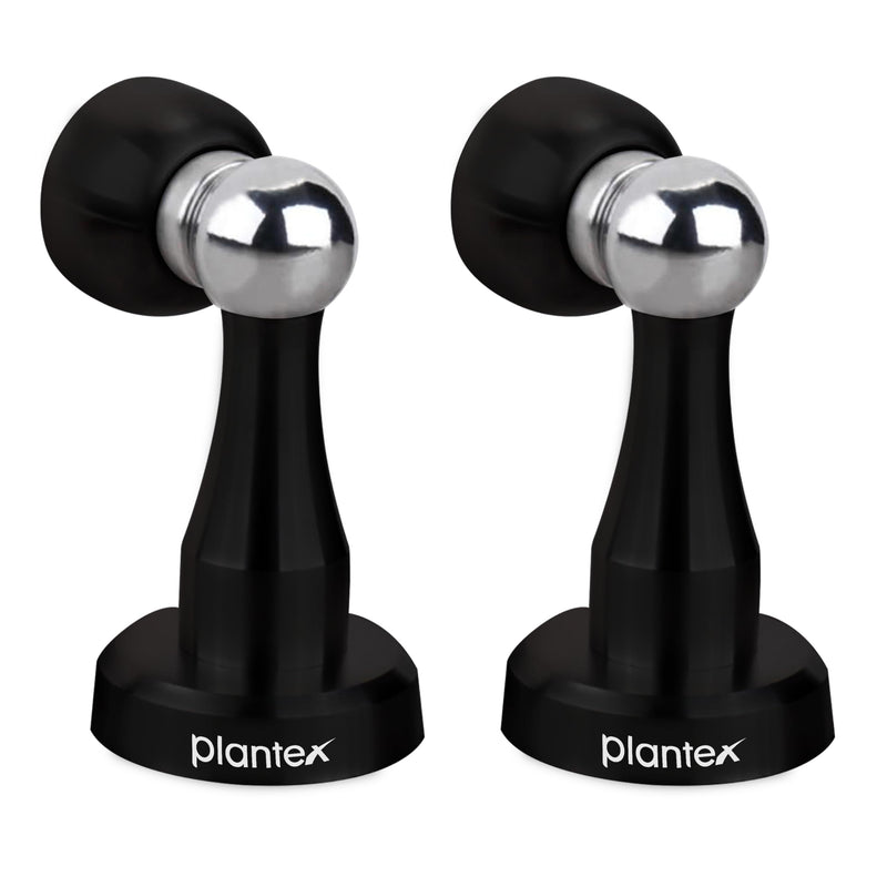 Plantex Stainless Steel 360 Degree 4 inch Door Magnet Stopper for Home/Office/Hotel Wall and Floor Mounted Soft-Catcher to Hold Wooden/Glass/PVC Door Stops - Pack of 2 (Black Finish)-1