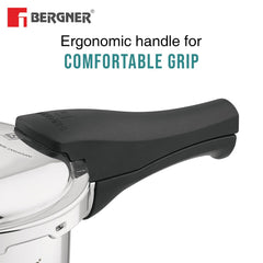Bergner Tri-Max Junior TriPly 1 Litre Pressure Cooker, Triply Heavy Bottom Outer Lid Mini Pressure Cooker, 1 Pc Free Safety Valve, Measuring Scale Inside - Induction Bottom and Gas Stove Ready