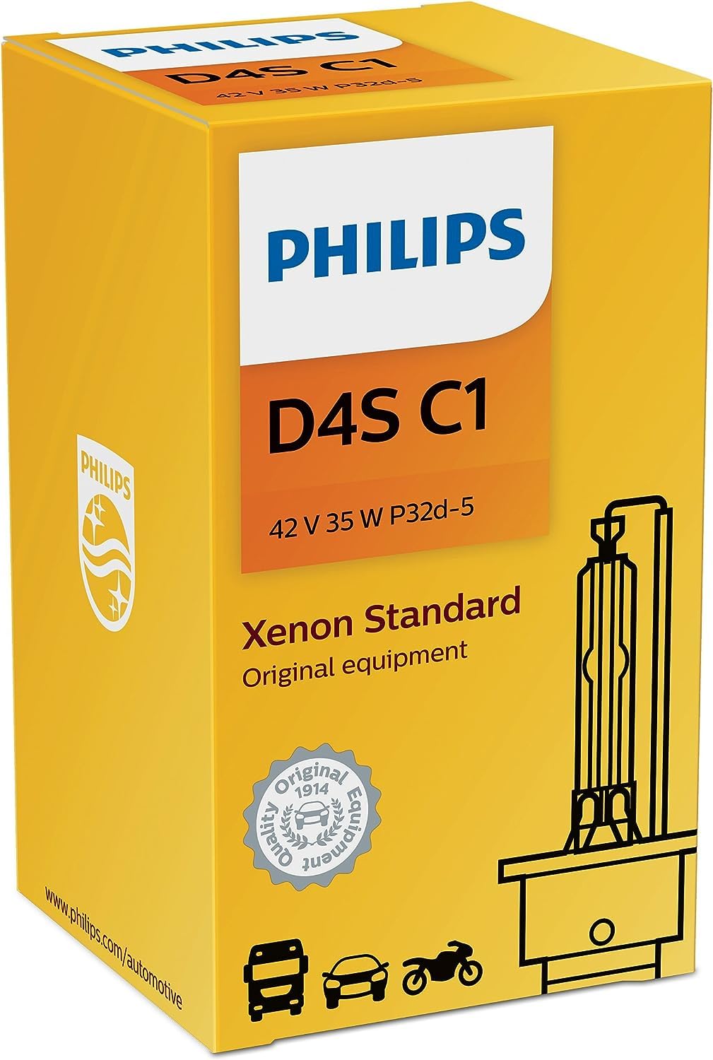 Philips D4S Standard Authentic Xenon HID Headlight Bulb, 1 Pack